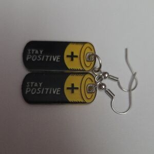 Stay Positive Battery Dangle Earrings - Black & Yellow